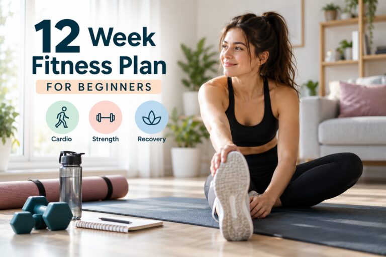 12 week fitness plan for beginners with cardio, strength, and recovery